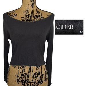 Cider Ribbed Off The Shoulder Long Sleeve Top Gray Lettuce Hem Size Medium